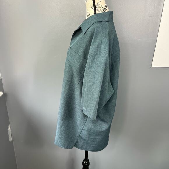 Vintage board surf New York men’s green button up short sleeve collared shirt - Picture 8 of 8